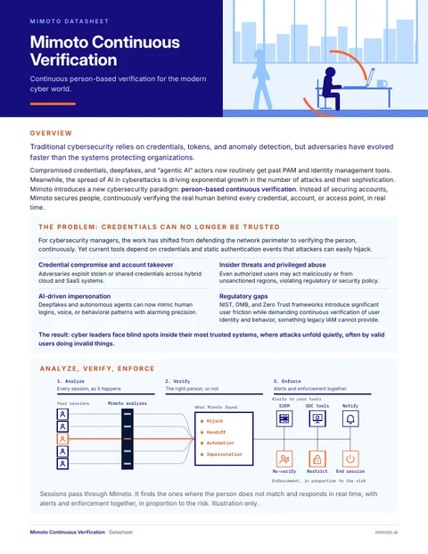 The Mimoto Continuous Verification datasheet, front page (PDF)